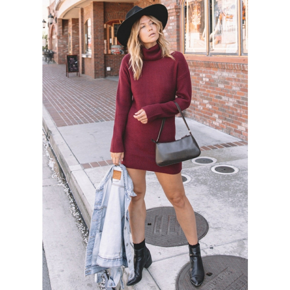 Lovestitch Clair Cutout Maroon Sweater Dress